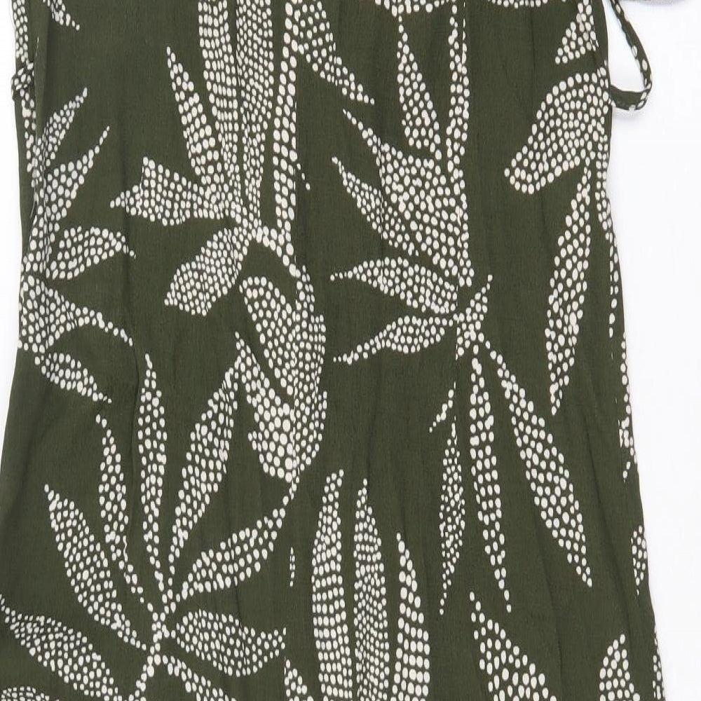 Peacocks Womens Green Floral Viscose A-Line Size 14 Square Neck Zip