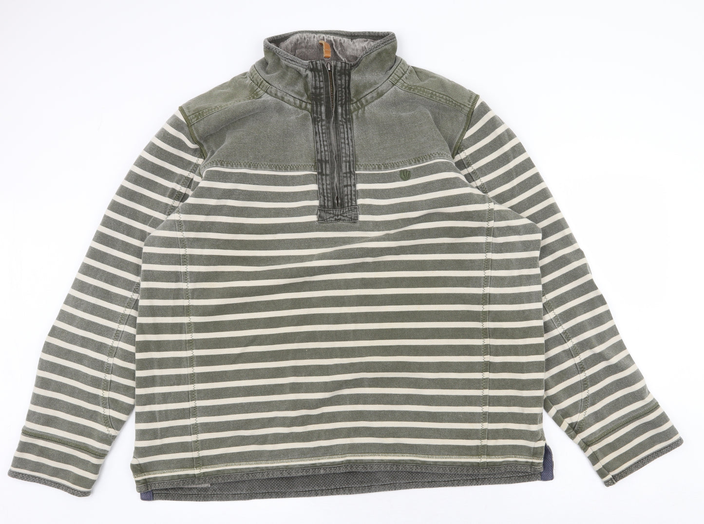 Fat Face Mens Green Striped Cotton Pullover Sweatshirt Size 2XL