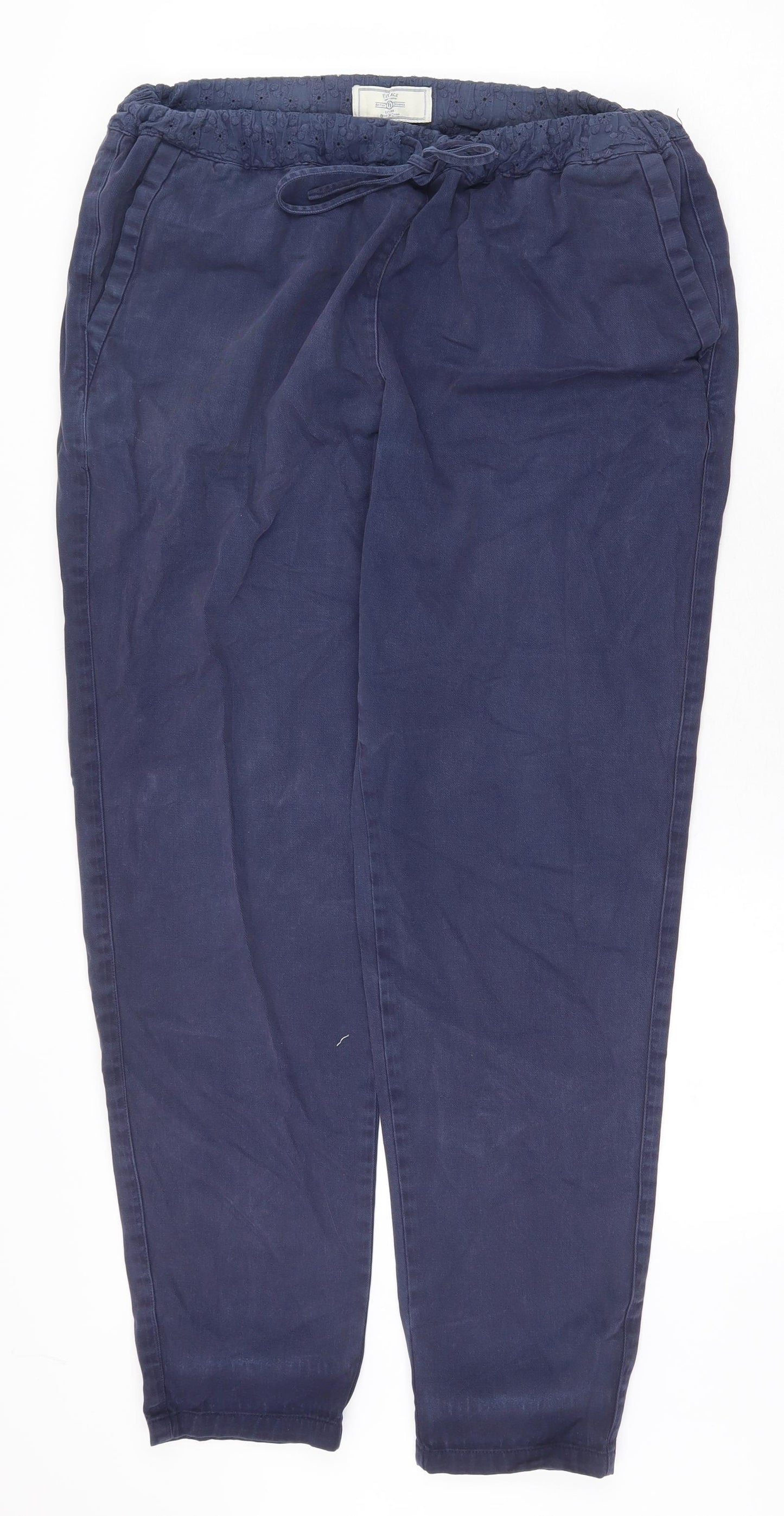 Fat Face Womens Blue Cotton Jogger Trousers Size 12 Regular Drawstring
