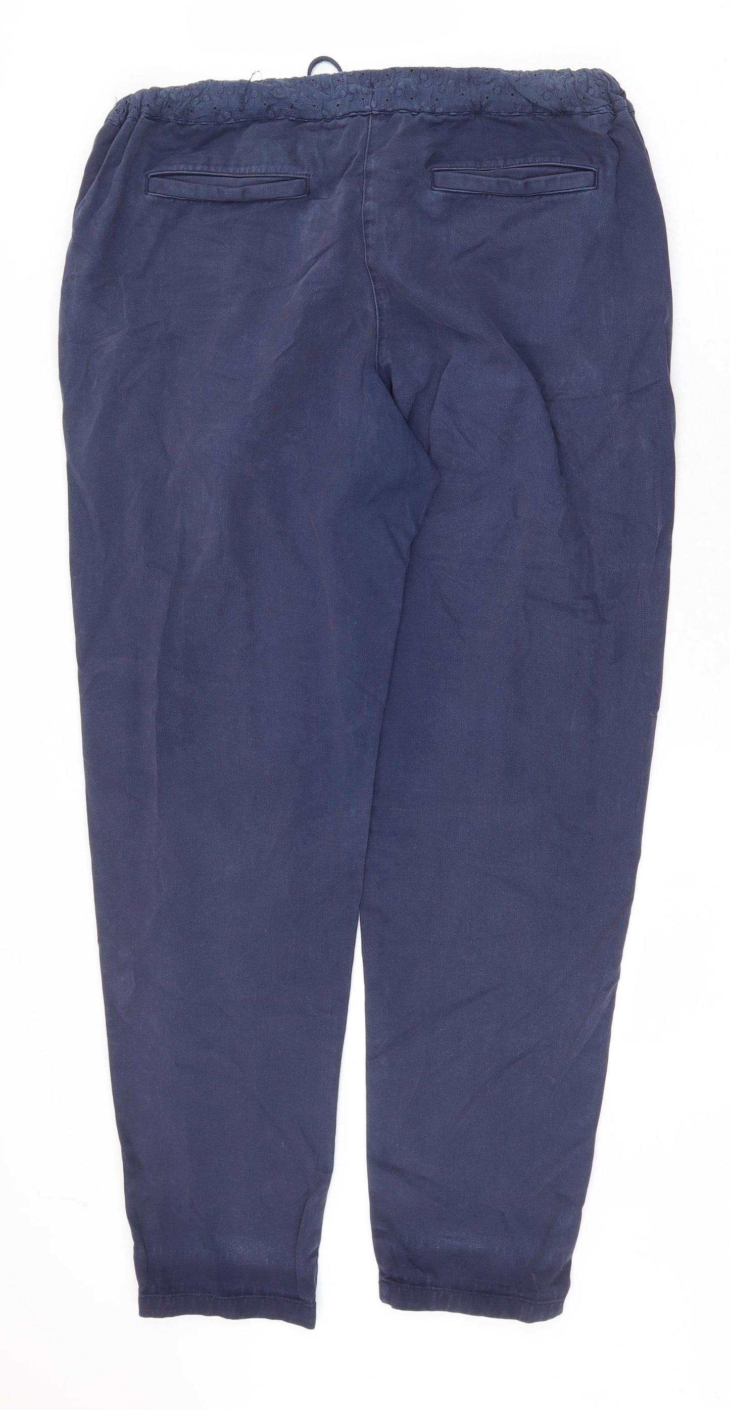 Fat Face Womens Blue Cotton Jogger Trousers Size 12 Regular Drawstring