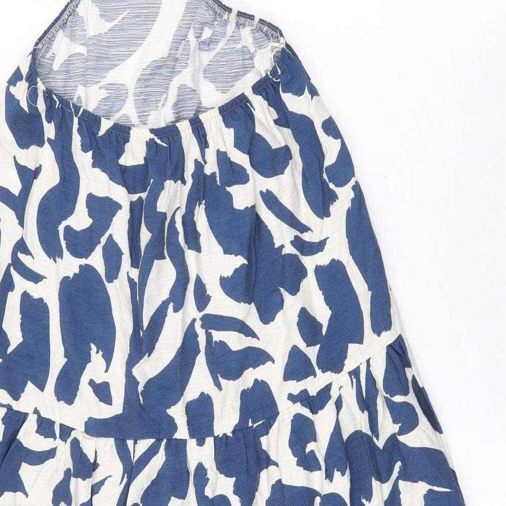 Stradivarius Womens Blue Geometric Viscose Fit & Flare Size L Off the Shoulder Pullover - Cut Out Side Detail