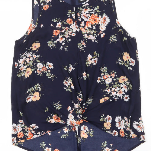 Dotti Womens Blue Floral Polyester Basic Tank Size 10 Round Neck