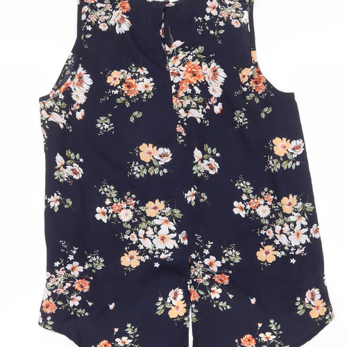 Dotti Womens Blue Floral Polyester Basic Tank Size 10 Round Neck