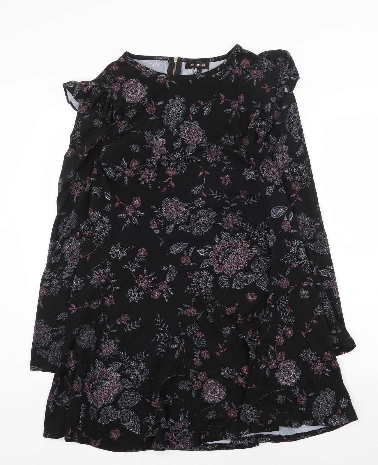 QED London Womens Black Floral Polyester Trapeze & Swing Size 14 Boat Neck Zip