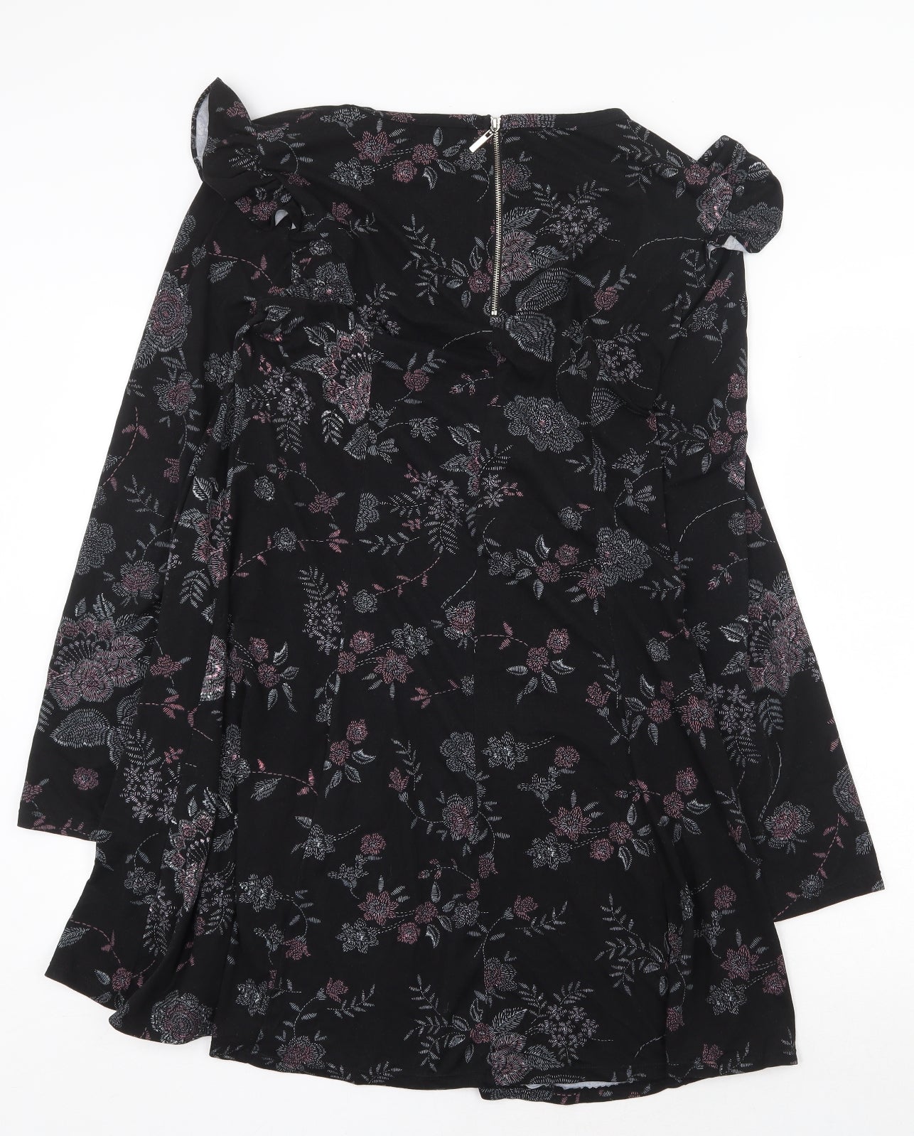 QED London Womens Black Floral Polyester Trapeze & Swing Size 14 Boat Neck Zip