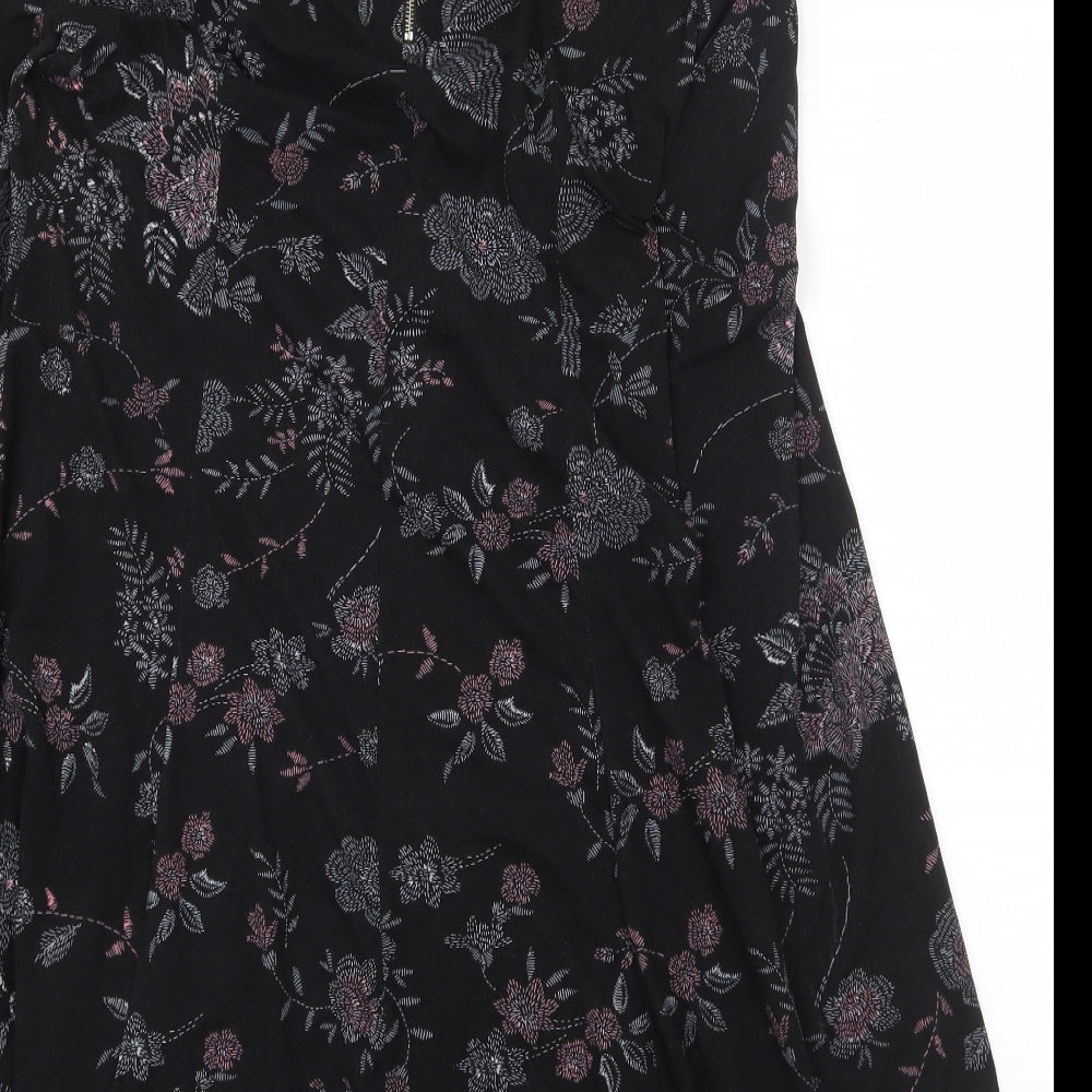 QED London Womens Black Floral Polyester Trapeze & Swing Size 14 Boat Neck Zip