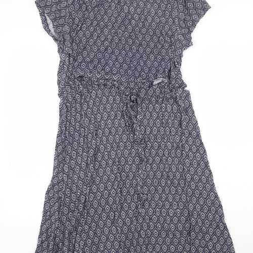 JoJo Maman Bébé Womens Blue Geometric Viscose Fit & Flare Size M Boat Neck Tie