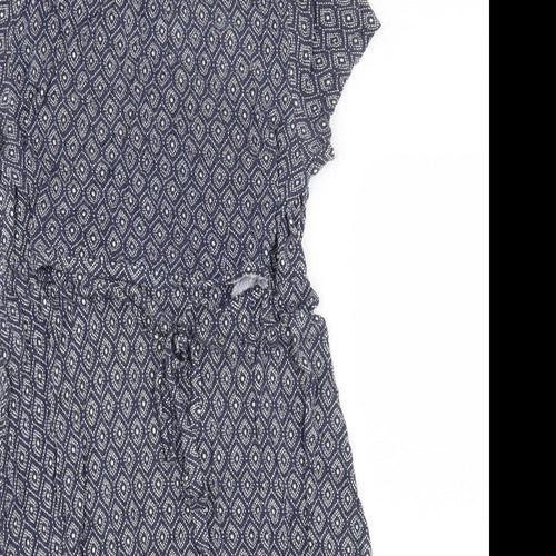 JoJo Maman Bébé Womens Blue Geometric Viscose Fit & Flare Size M Boat Neck Tie