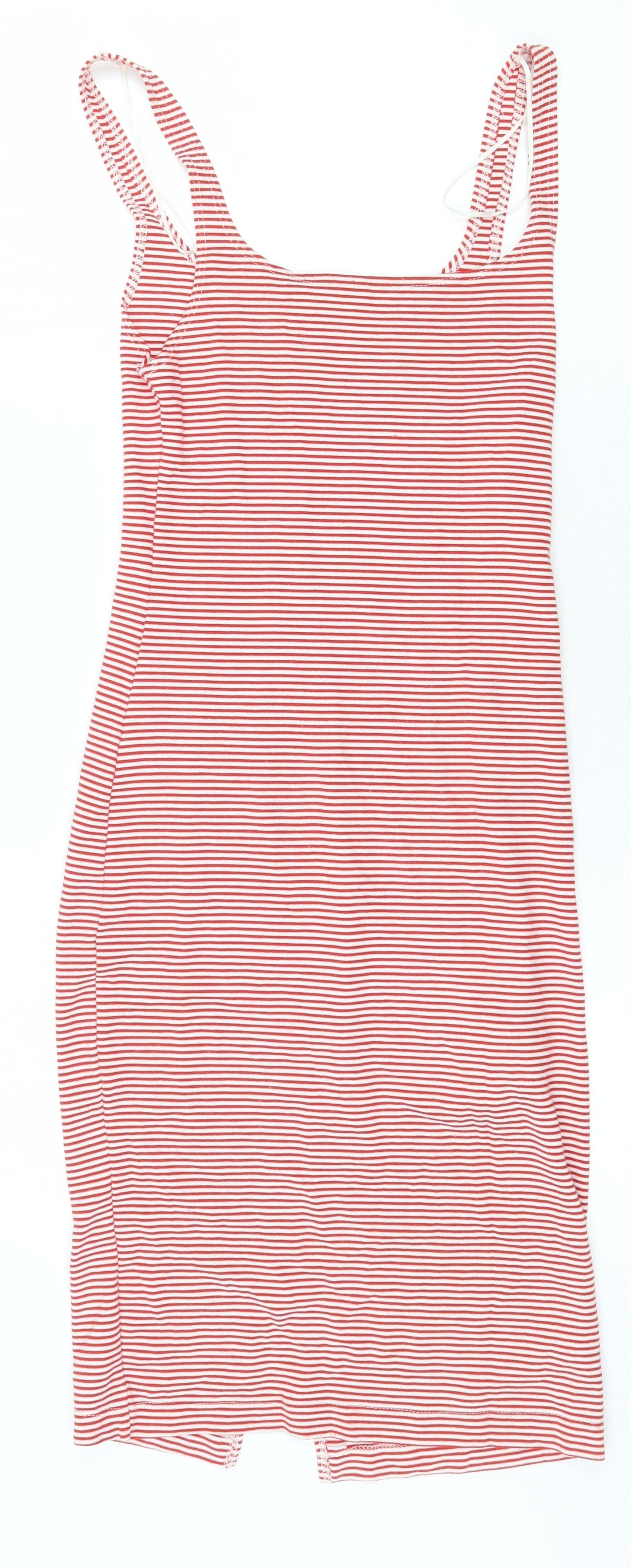Zara Womens Red Striped Viscose Tank Dress Size S Round Neck Pullover