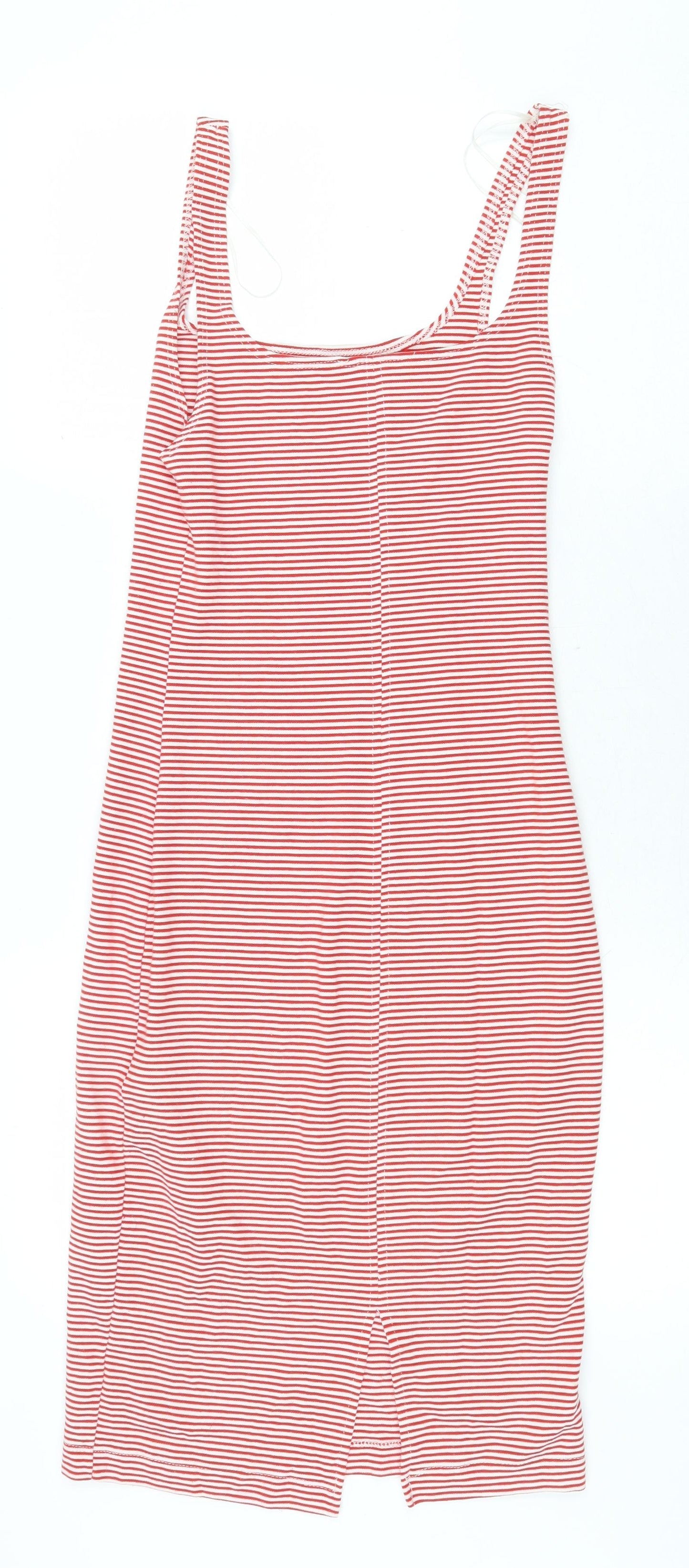 Zara Womens Red Striped Viscose Tank Dress Size S Round Neck Pullover