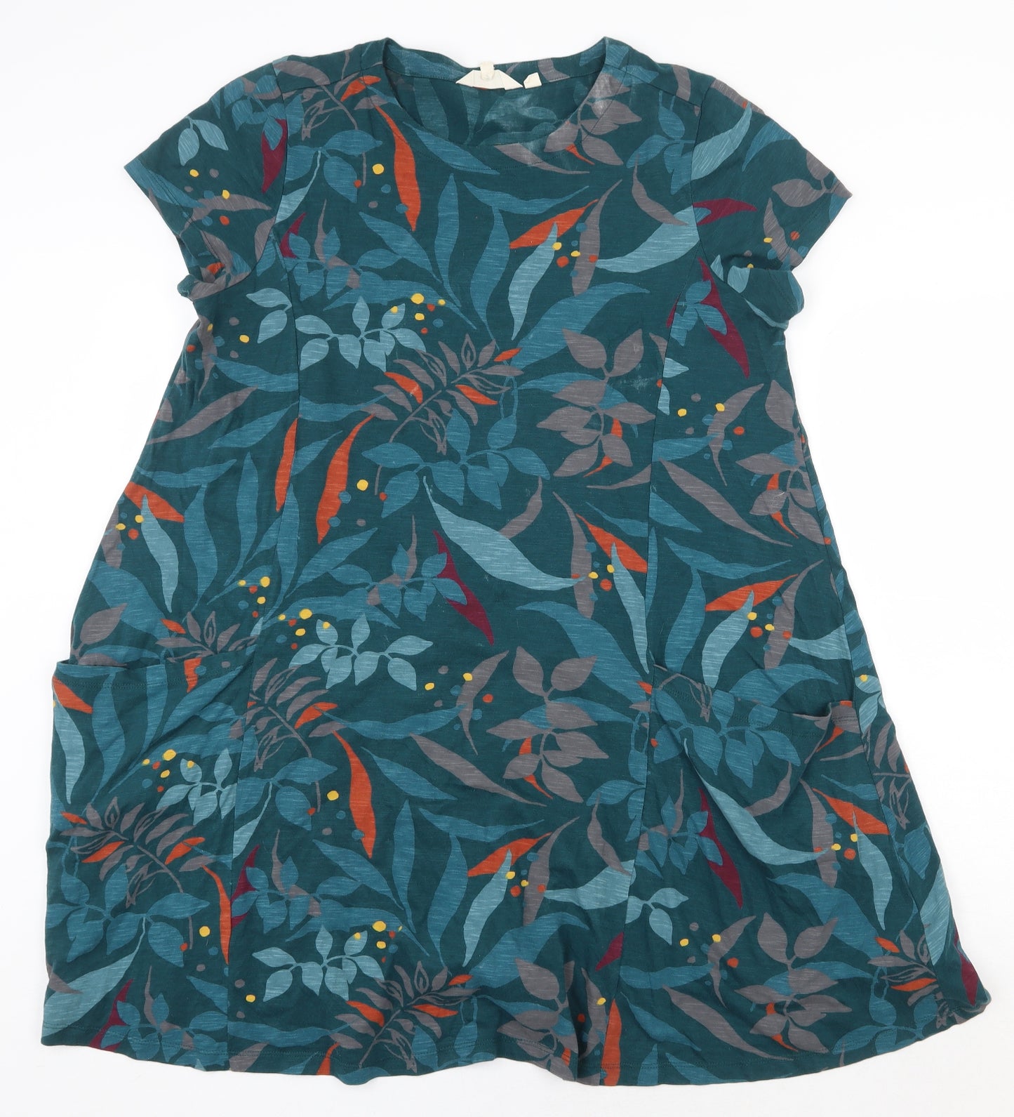 Seasalt Cornwall Womens Green Geometric 100% Cotton A-Line Size 14 Round Neck Pullover - Leaf Print