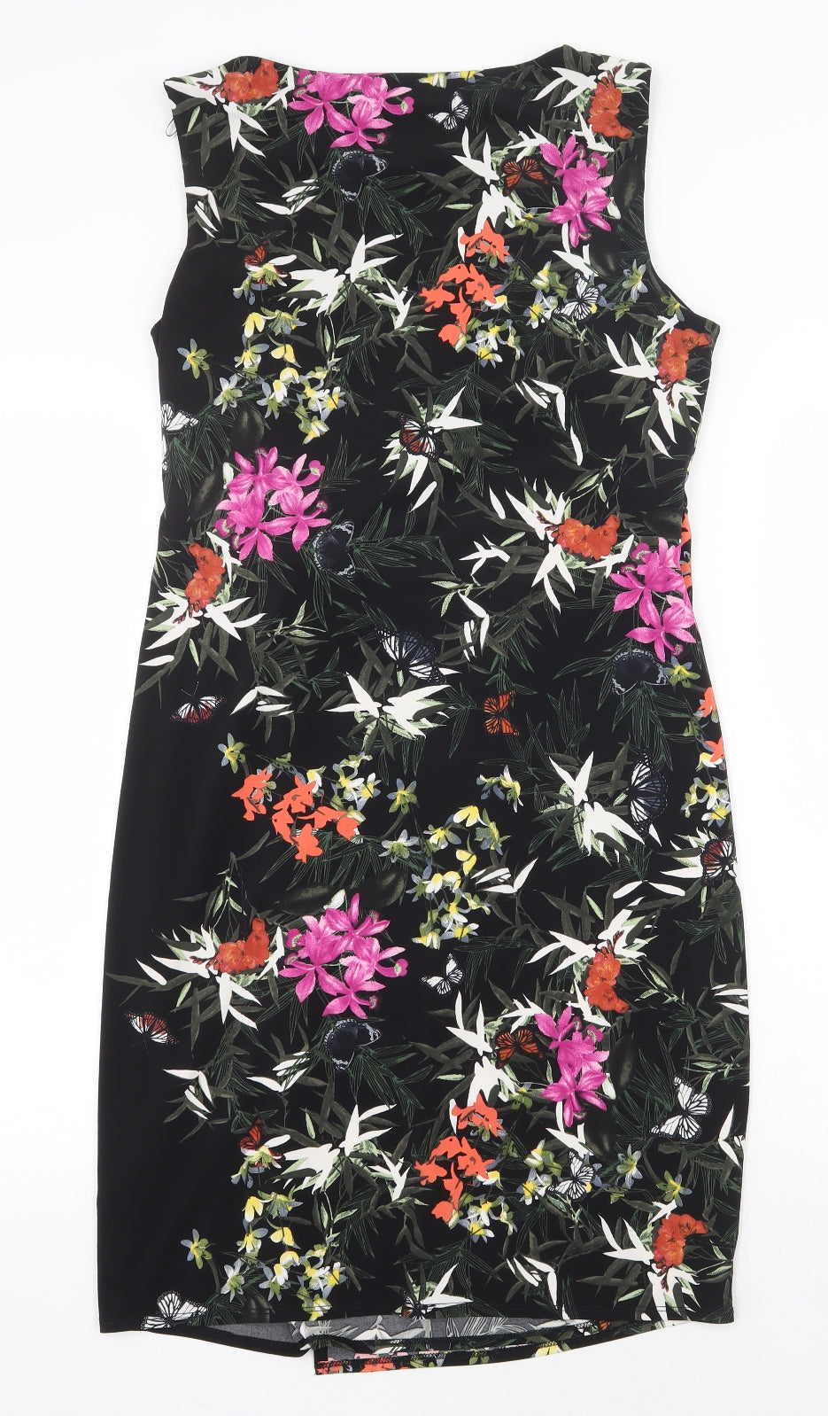 Wallis Womens Black Geometric Polyester Shift Size 14 Round Neck Pullover - Leaf Print