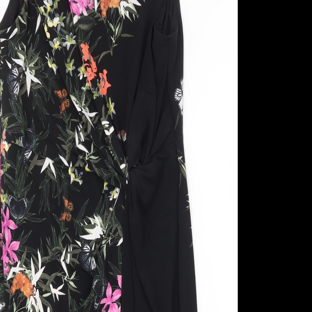 Wallis Womens Black Geometric Polyester Shift Size 14 Round Neck Pullover - Leaf Print