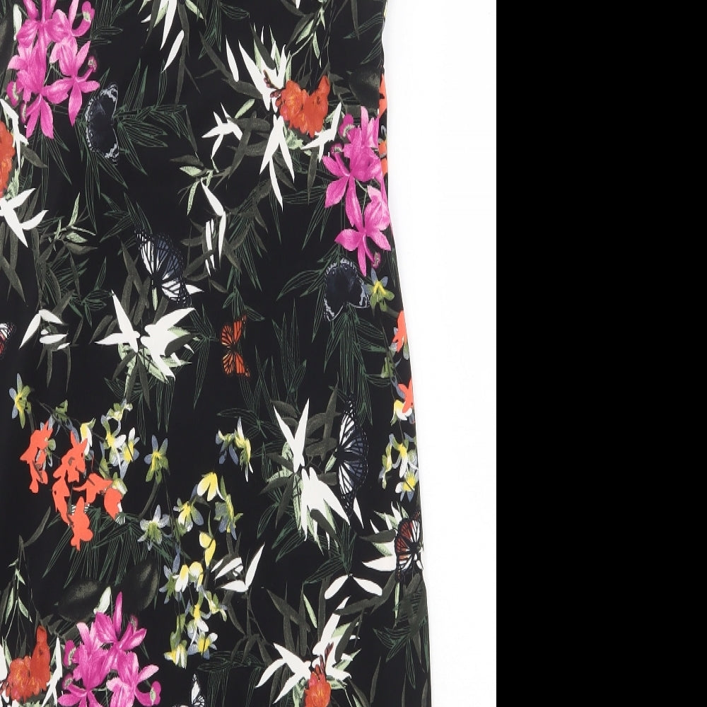 Wallis Womens Black Geometric Polyester Shift Size 14 Round Neck Pullover - Leaf Print