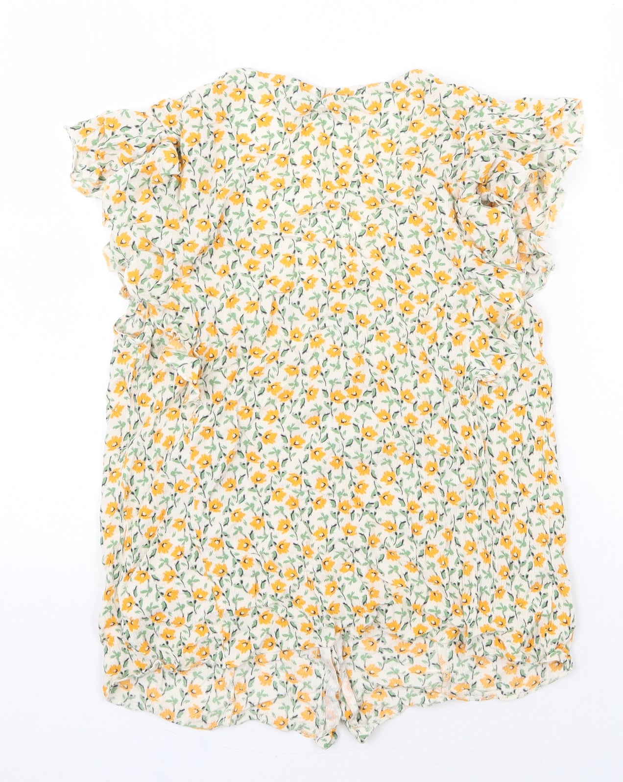F&F Womens Yellow Floral Viscose Basic Blouse Size 14 V-Neck