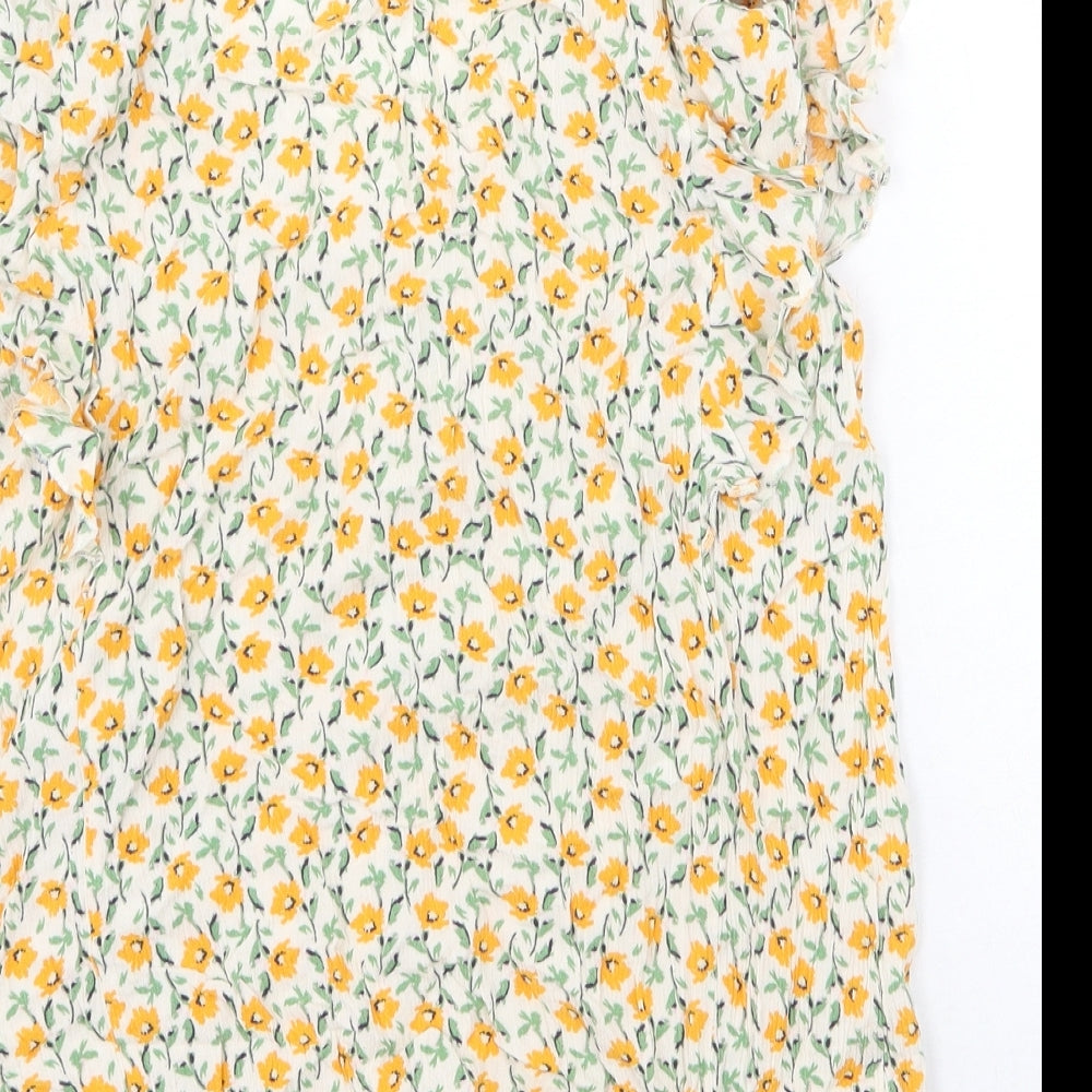 F&F Womens Yellow Floral Viscose Basic Blouse Size 14 V-Neck