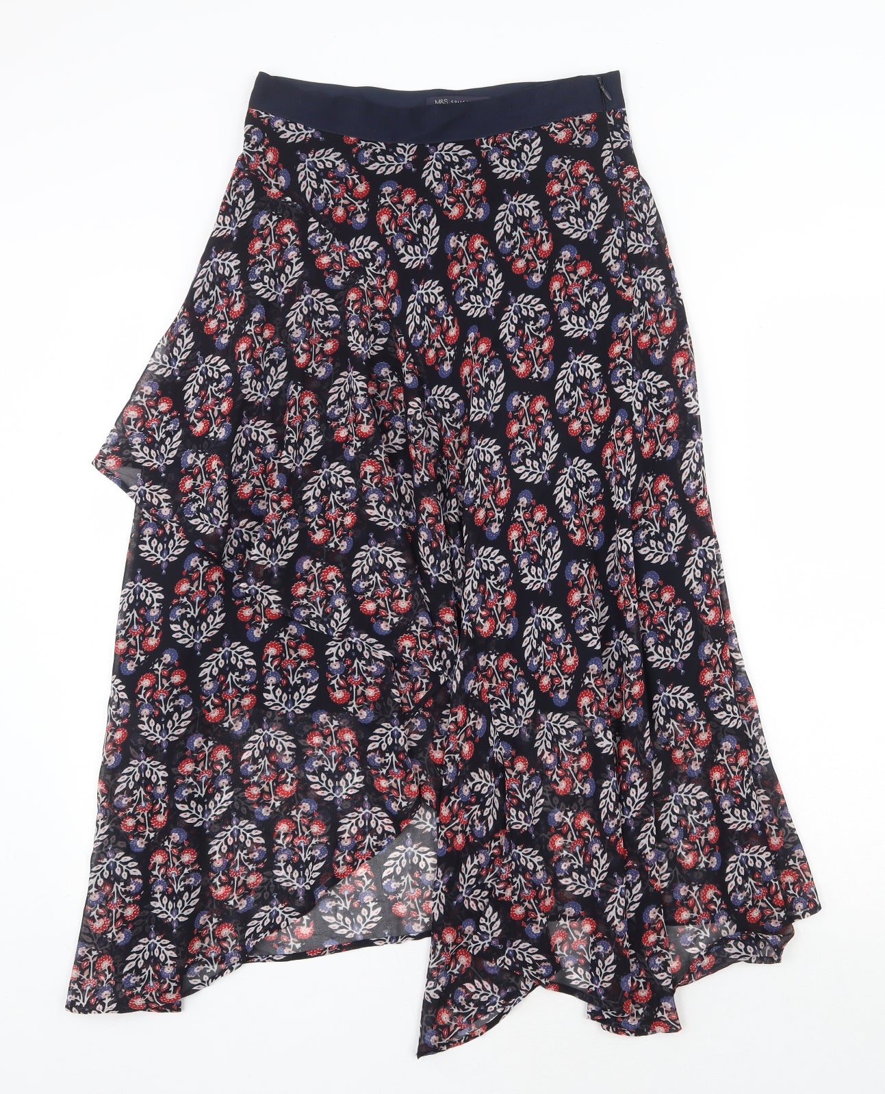 Marks and Spencer Womens Blue Geometric Polyester Flare Skirt Size 8 Zip