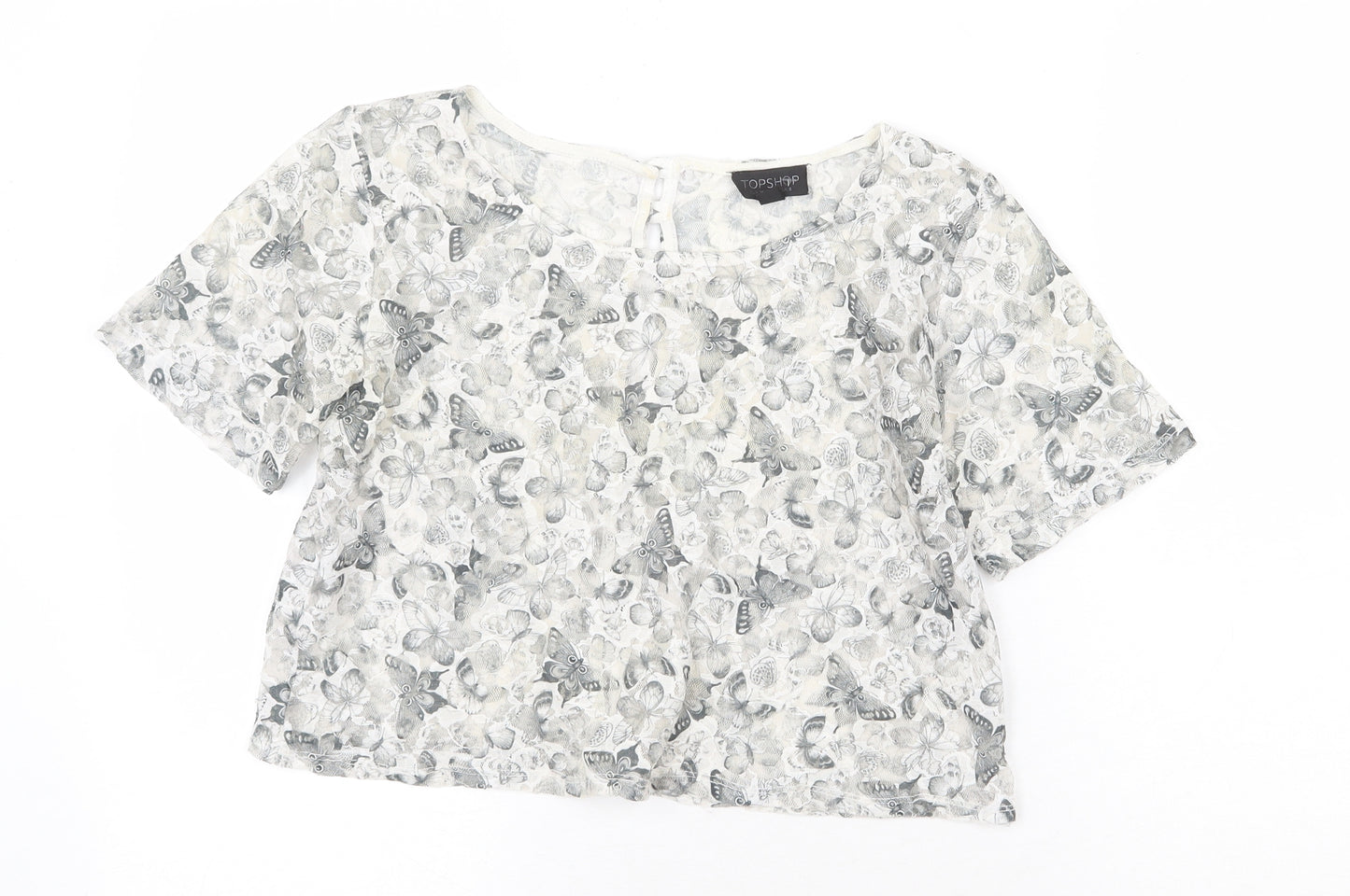 Topshop Womens Grey Polyester Basic Blouse Size 8 Round Neck - Butterfly Print