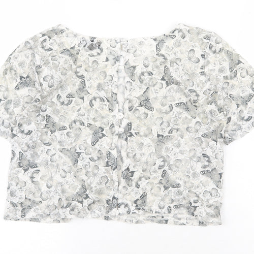 Topshop Womens Grey Polyester Basic Blouse Size 8 Round Neck - Butterfly Print