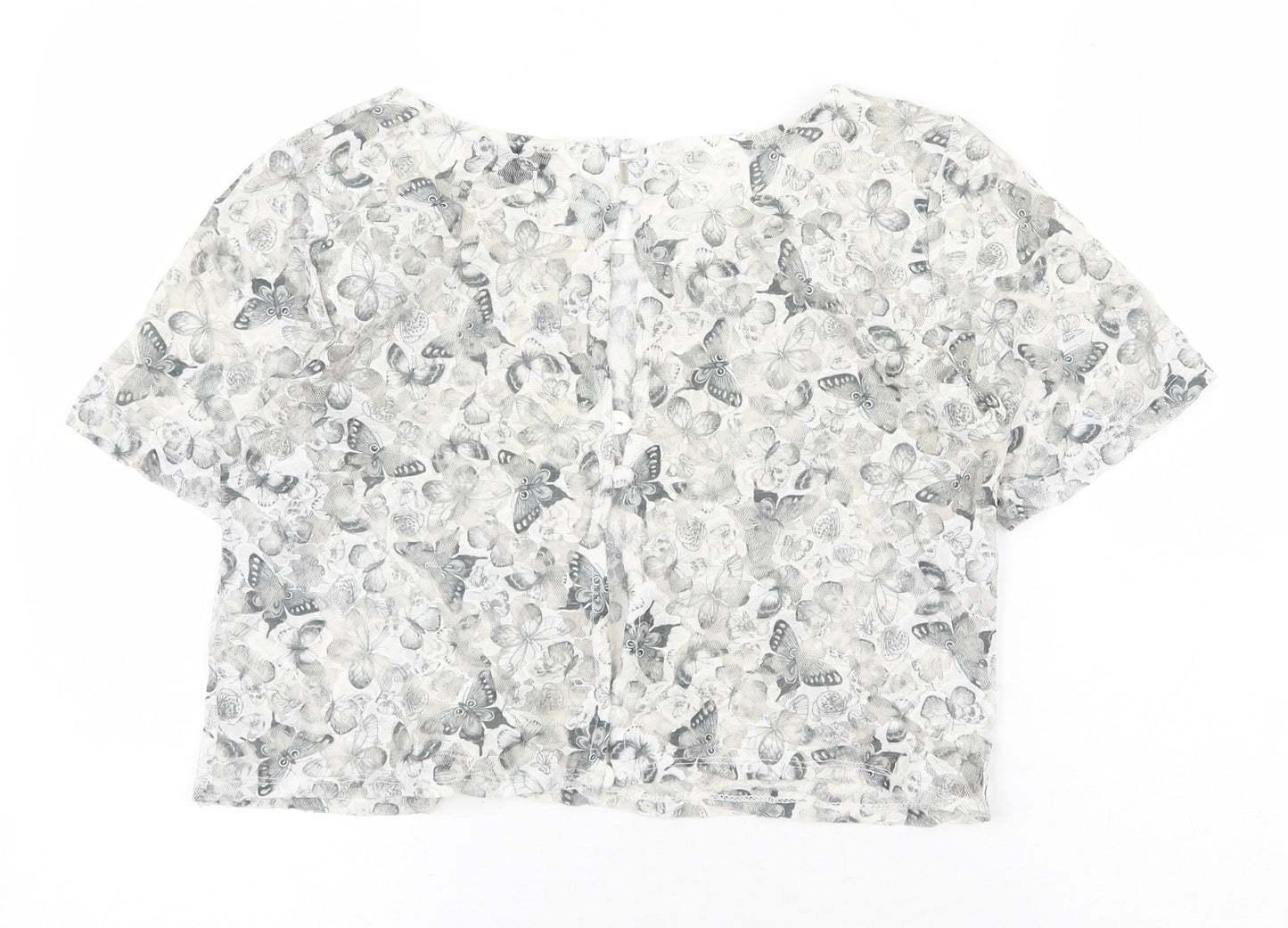 Topshop Womens Grey Polyester Basic Blouse Size 8 Round Neck - Butterfly Print