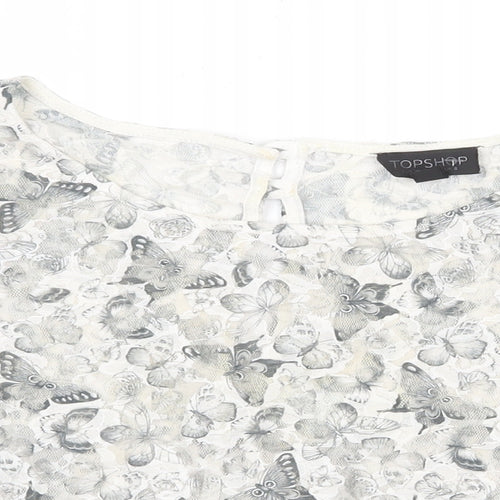 Topshop Womens Grey Polyester Basic Blouse Size 8 Round Neck - Butterfly Print