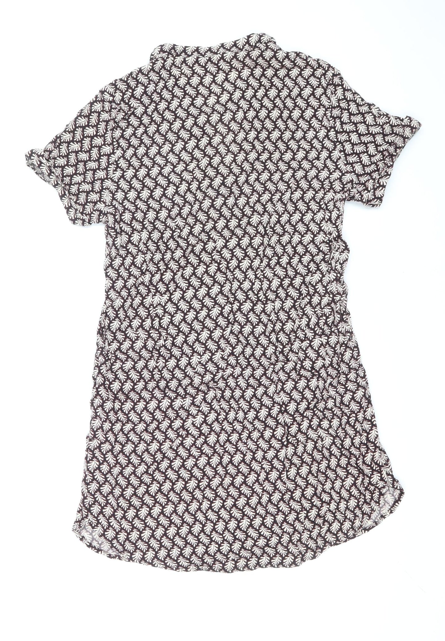 H&M Womens Brown Geometric Viscose Shirt Dress Size 10 V-Neck Pullover