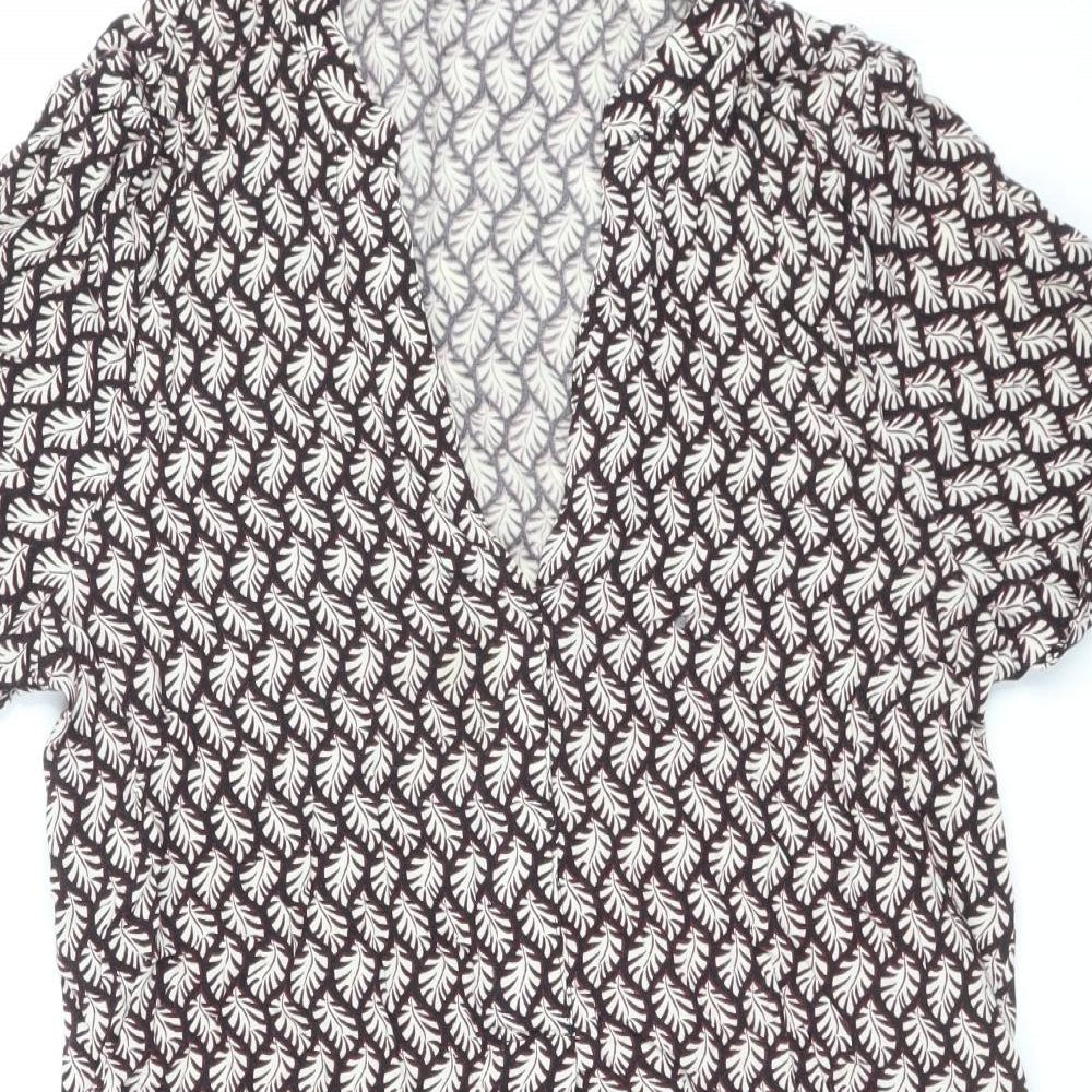 H&M Womens Brown Geometric Viscose Shirt Dress Size 10 V-Neck Pullover