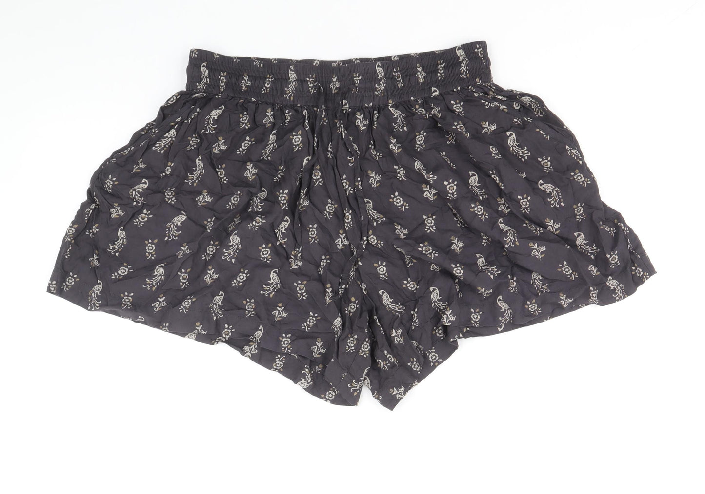 Fat Face Womens Grey Floral Viscose Bermuda Shorts Size 12 Regular Drawstring