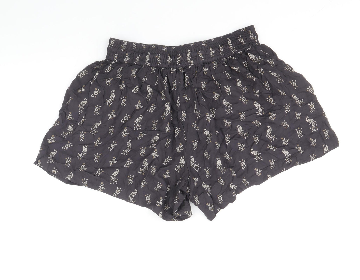 Fat Face Womens Grey Floral Viscose Bermuda Shorts Size 12 Regular Drawstring
