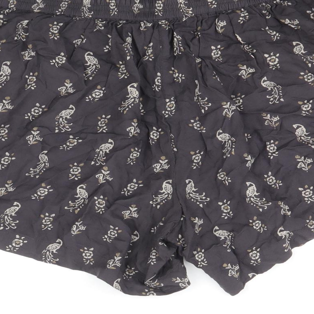 Fat Face Womens Grey Floral Viscose Bermuda Shorts Size 12 Regular Drawstring
