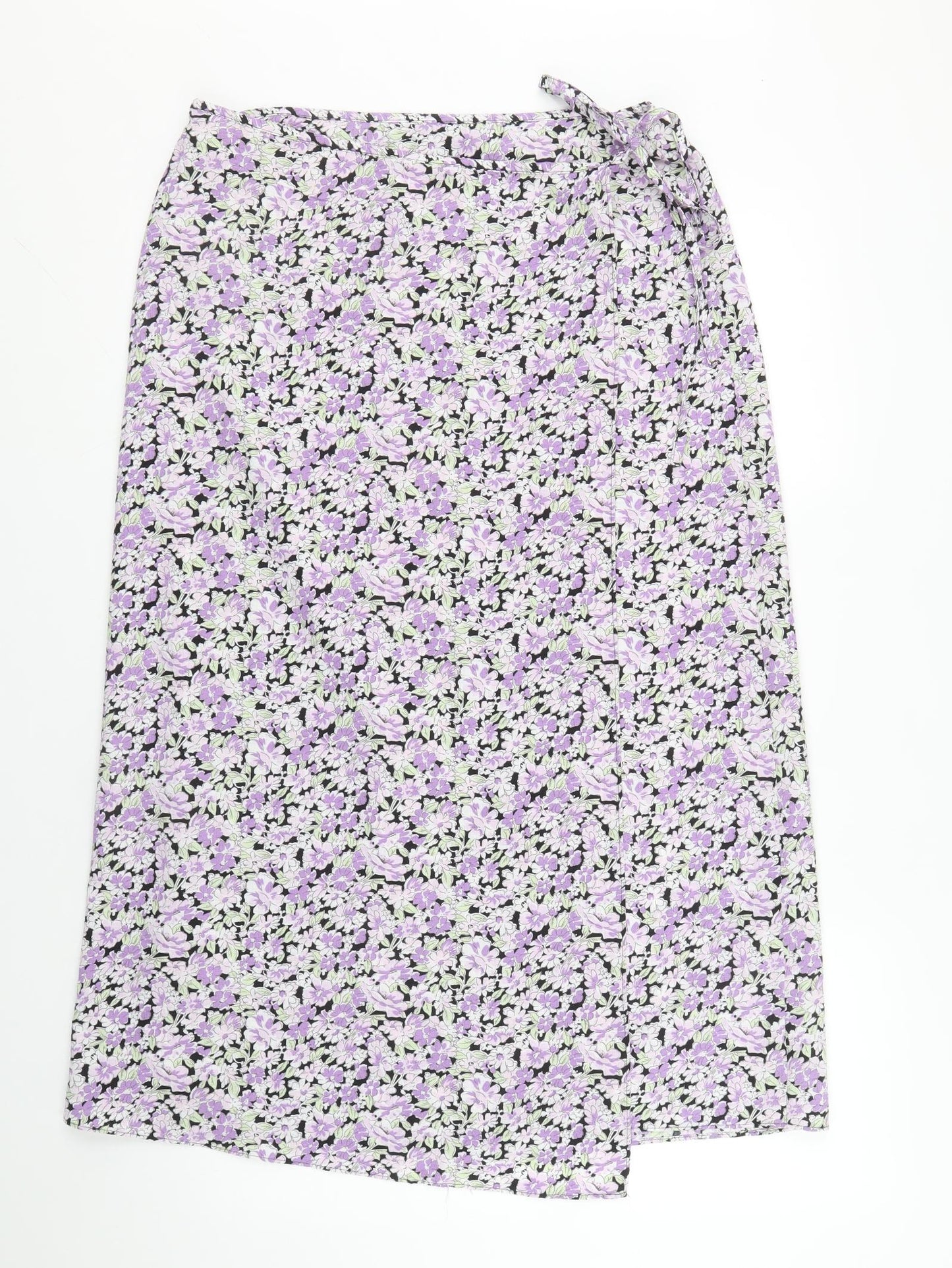 Primark Womens Purple Floral Polyester Wrap Skirt Size 18 Button