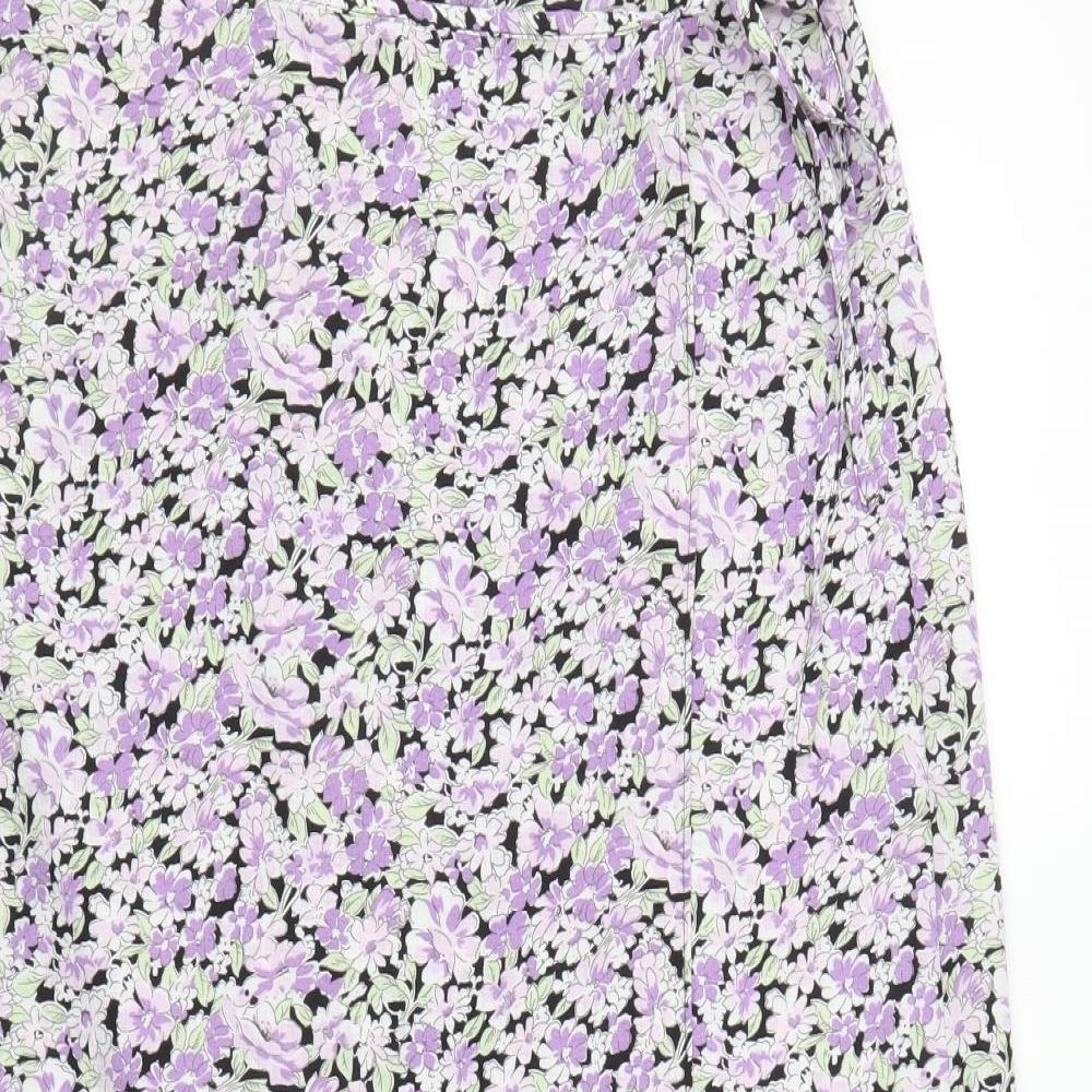 Primark Womens Purple Floral Polyester Wrap Skirt Size 18 Button