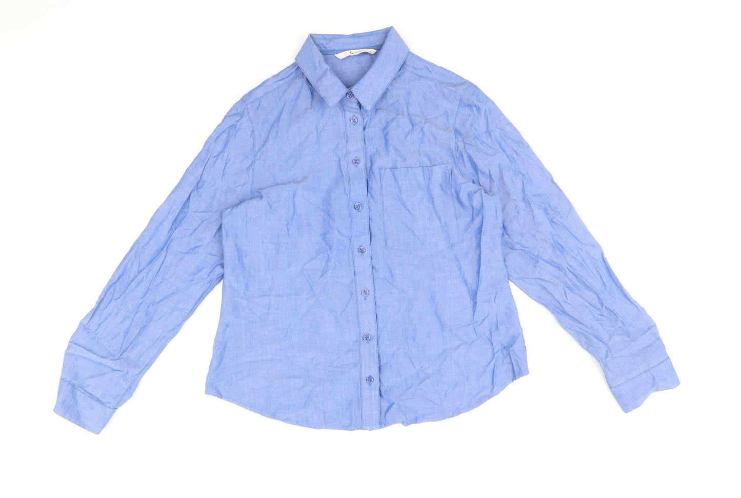 TU Womens Blue Viscose Basic Button-Up Size 10 Collared