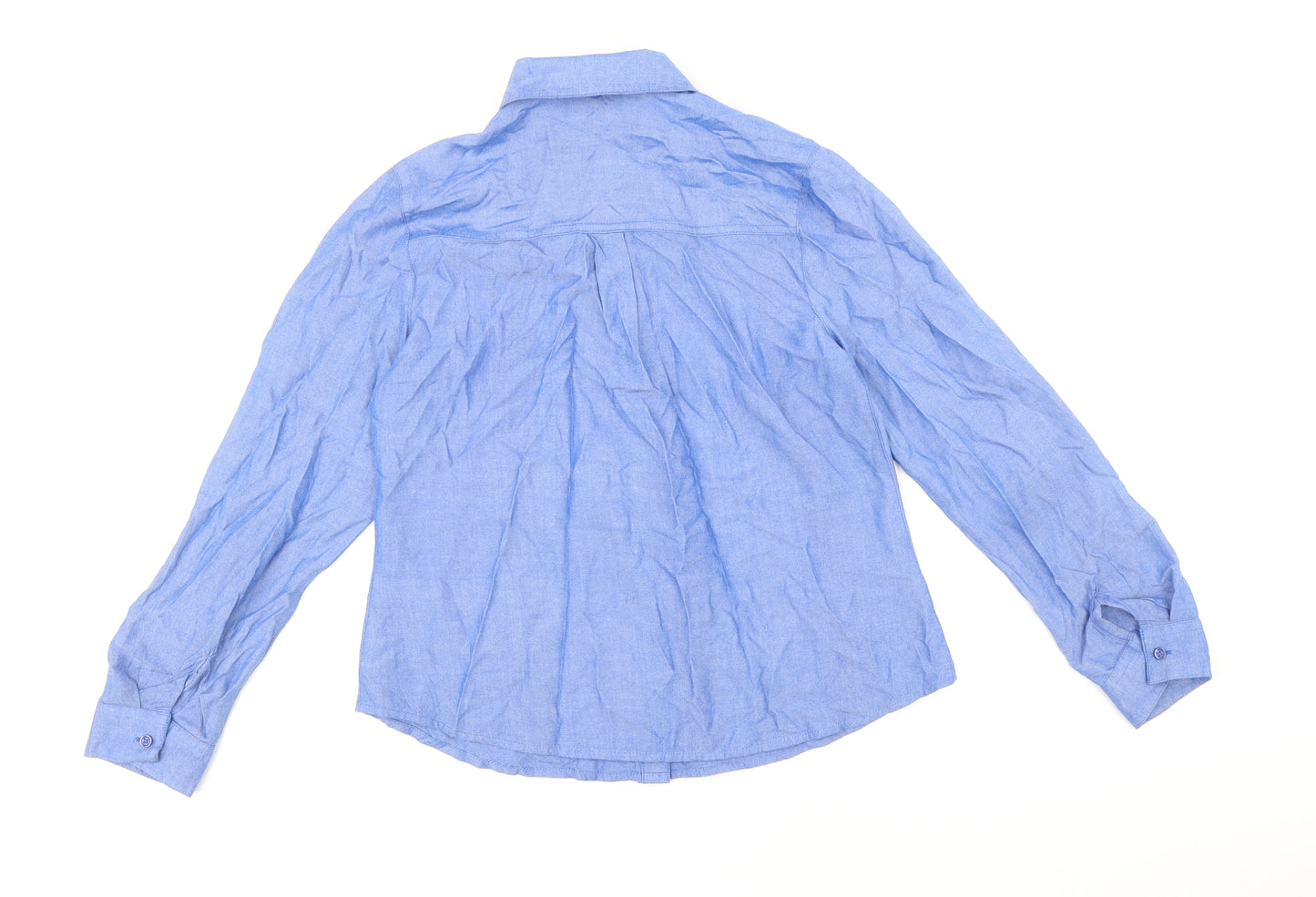TU Womens Blue Viscose Basic Button-Up Size 10 Collared