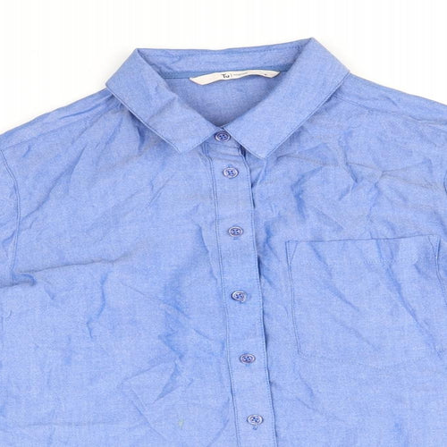 TU Womens Blue Viscose Basic Button-Up Size 10 Collared