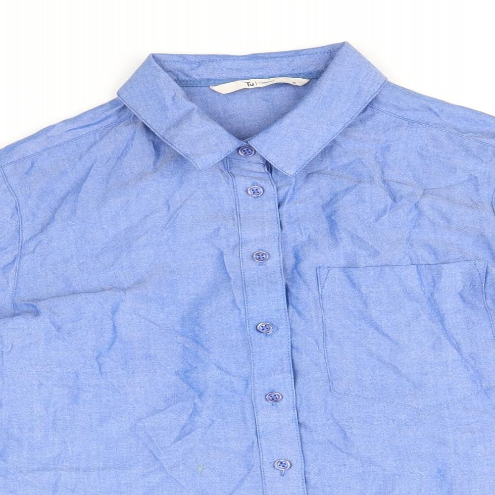 TU Womens Blue Viscose Basic Button-Up Size 10 Collared