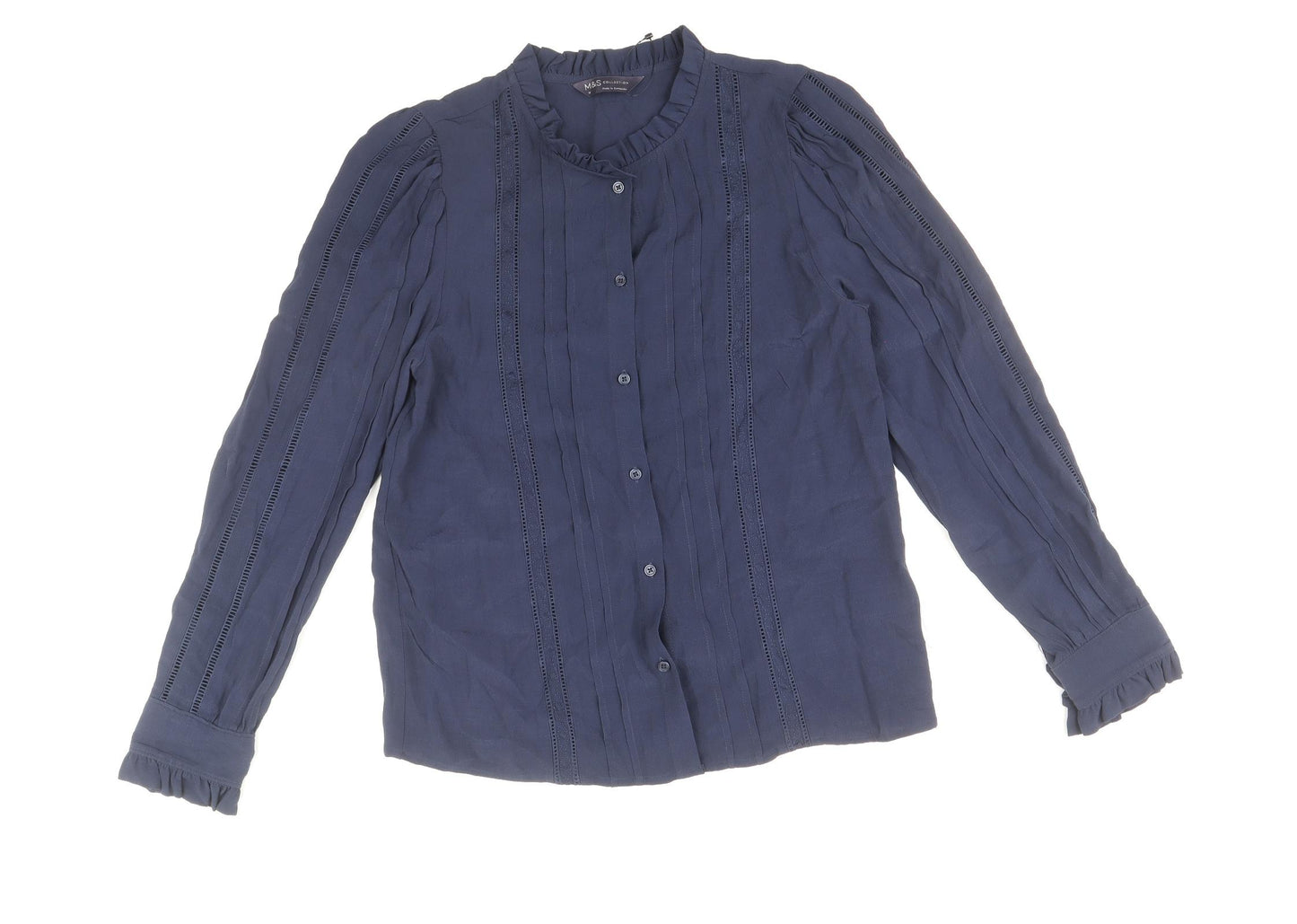 Marks and Spencer Womens Blue Viscose Basic Button-Up Size 16 Round Neck