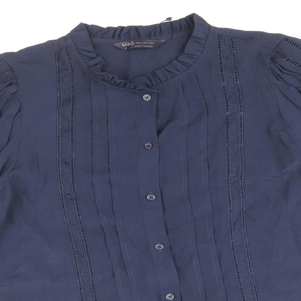 Marks and Spencer Womens Blue Viscose Basic Button-Up Size 16 Round Neck