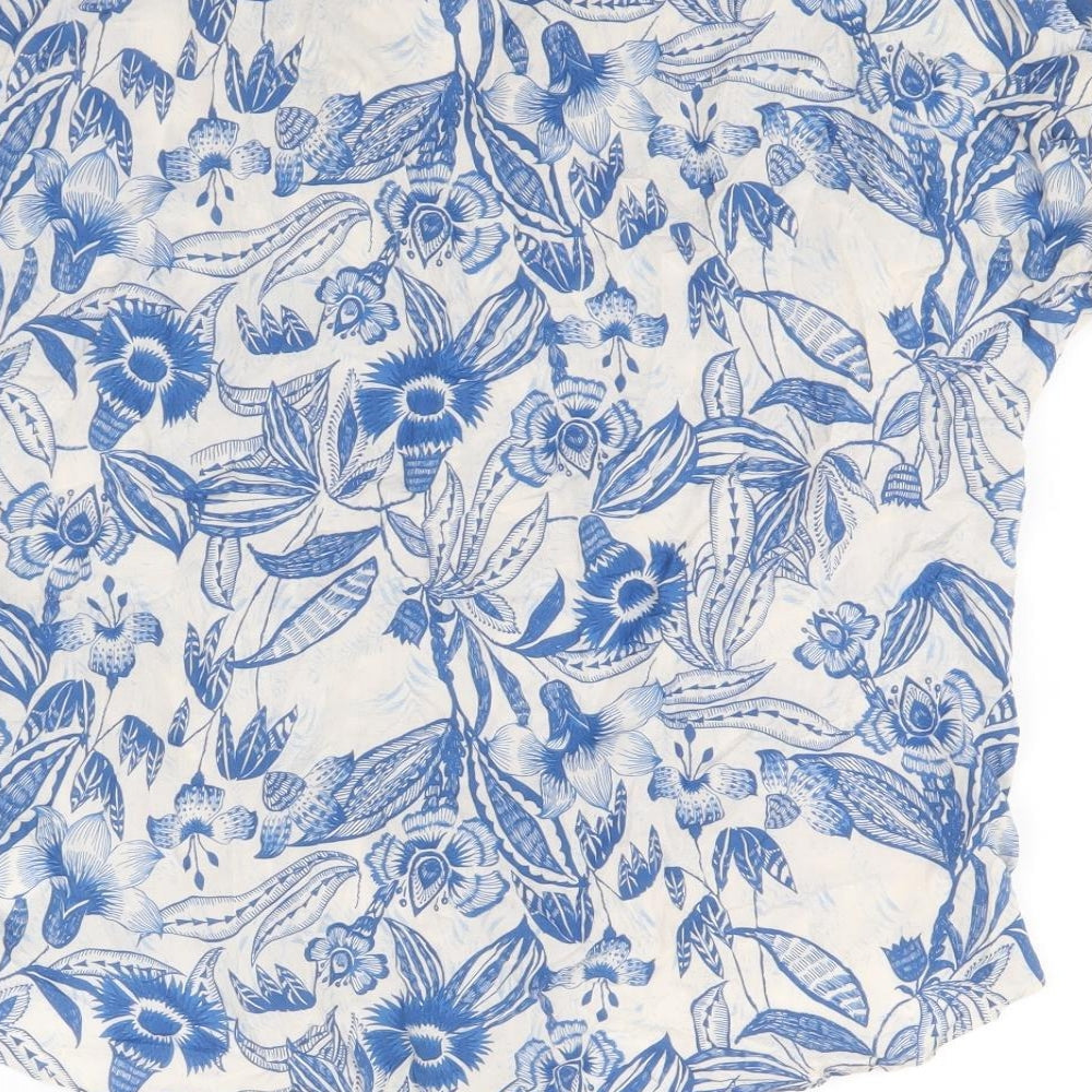 F&F Womens Blue Floral Viscose Basic Blouse Size 14 V-Neck - Tie Front