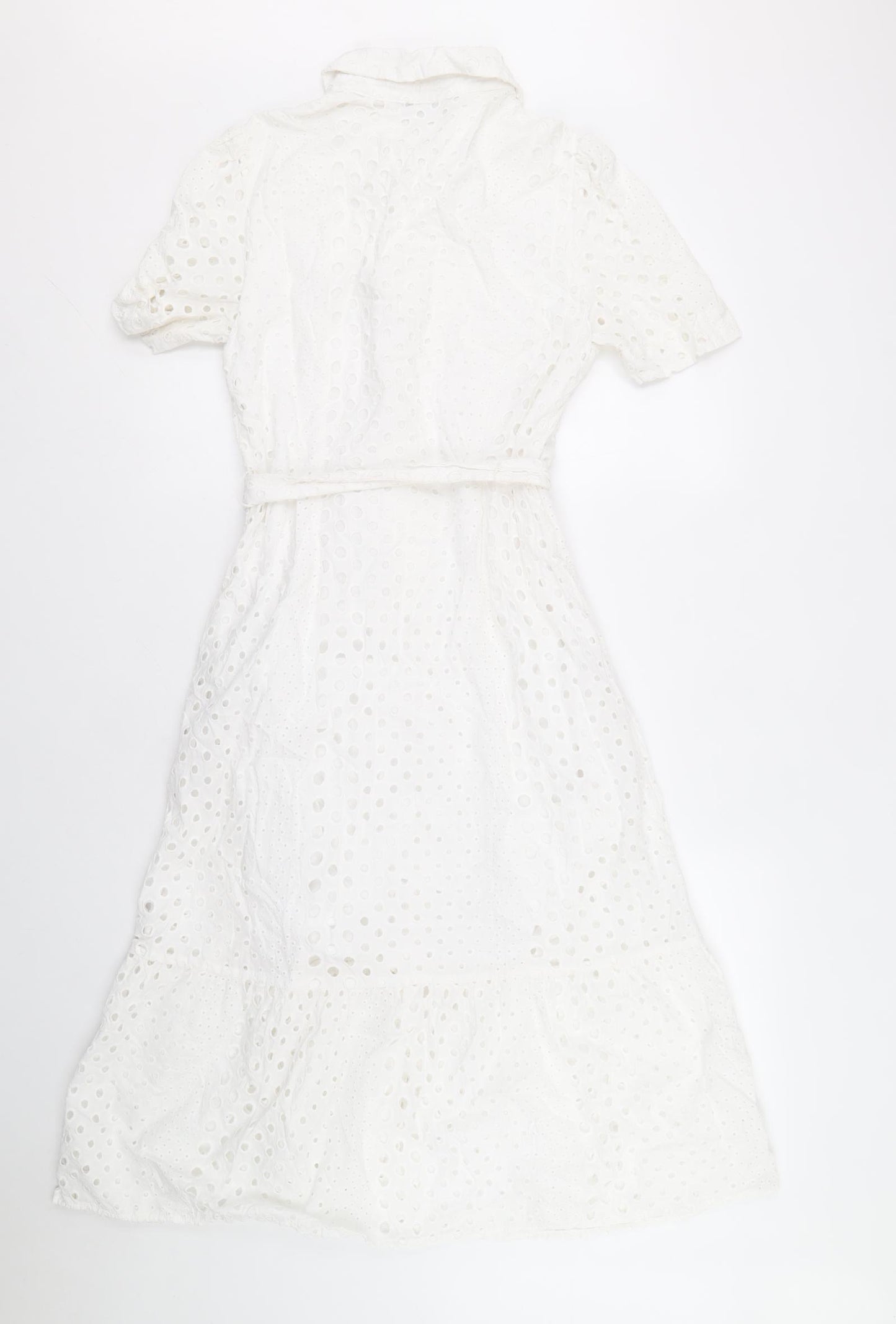 Marks and Spencer Womens White Geometric 100% Cotton Shirt Dress Size 10 Collared Button