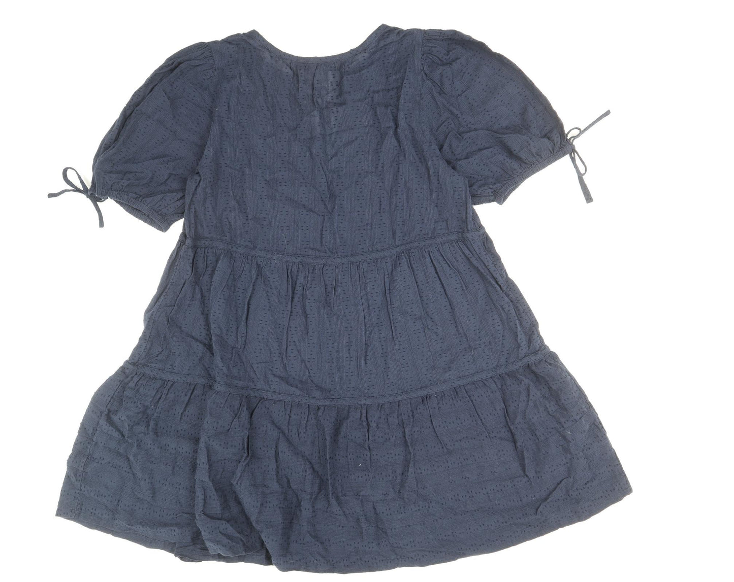 Marks and Spencer Womens Blue 100% Cotton Fit & Flare Size 14 V-Neck Pullover