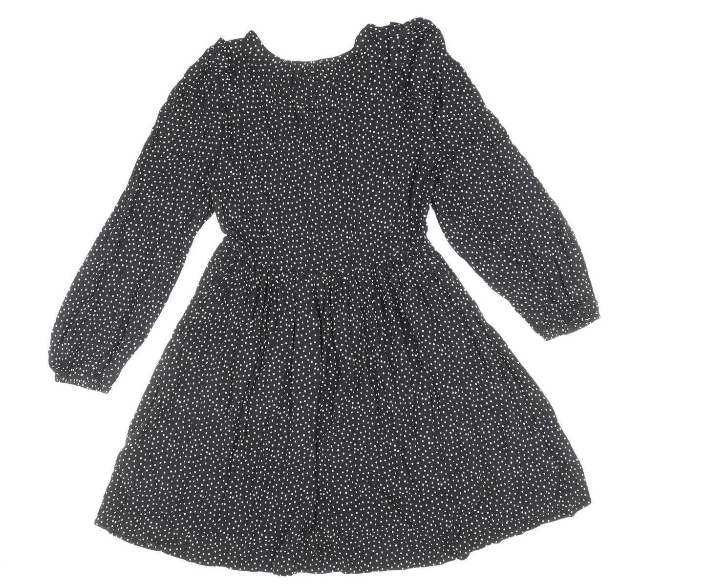 Marks and Spencer Womens Black Polka Dot Viscose Fit & Flare Size 8 V-Neck Pullover