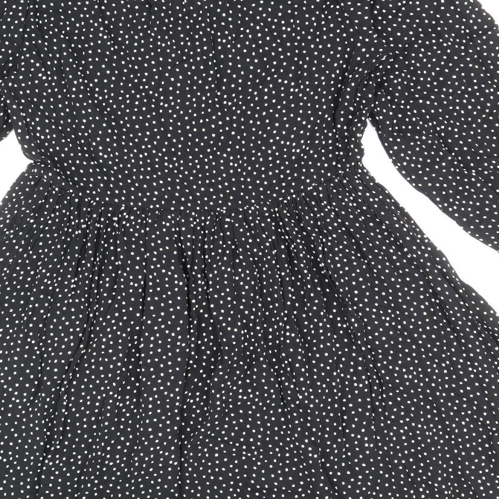 Marks and Spencer Womens Black Polka Dot Viscose Fit & Flare Size 8 V-Neck Pullover