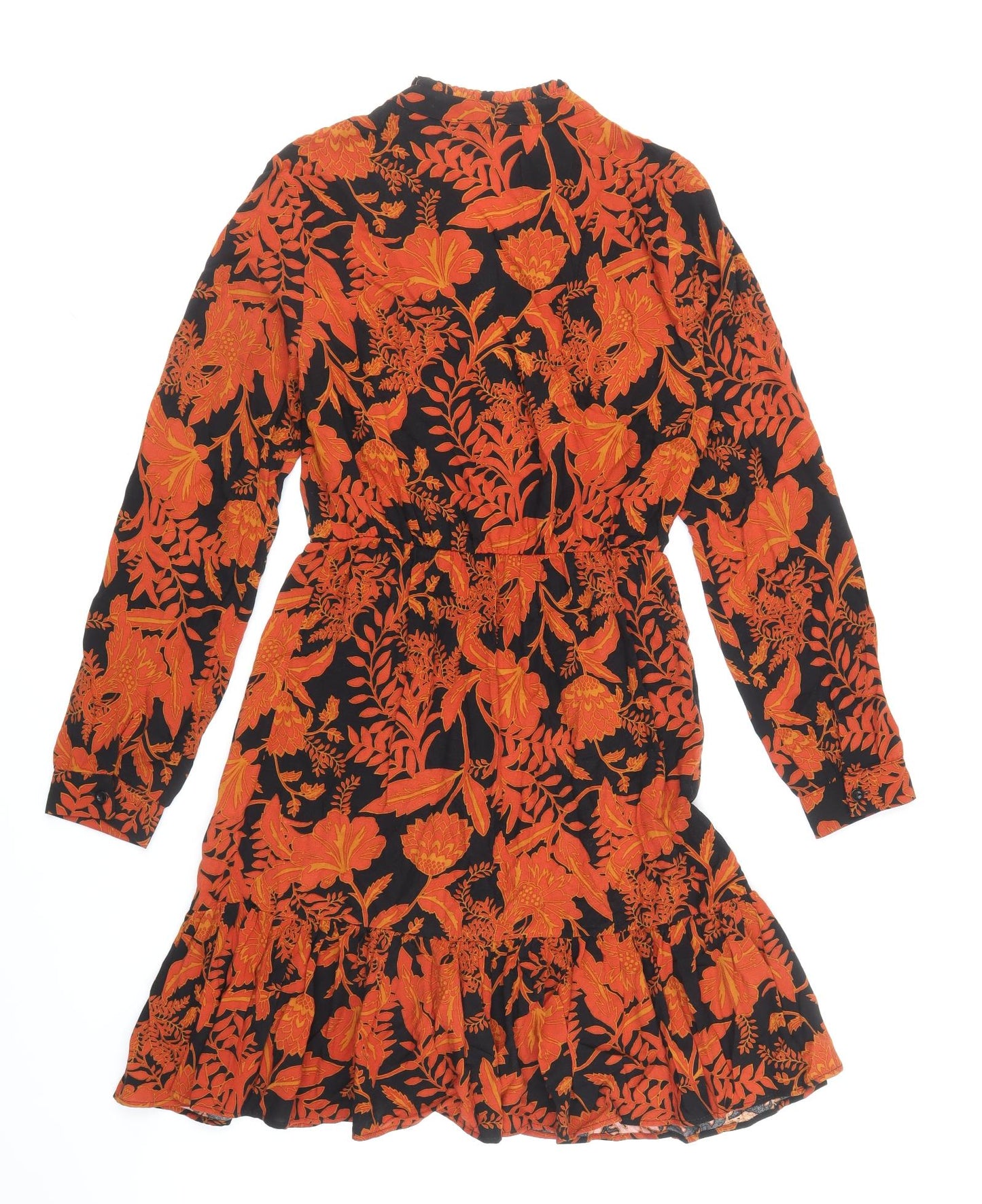 Papaya Womens Orange Floral Viscose Fit & Flare Size 8 V-Neck Button