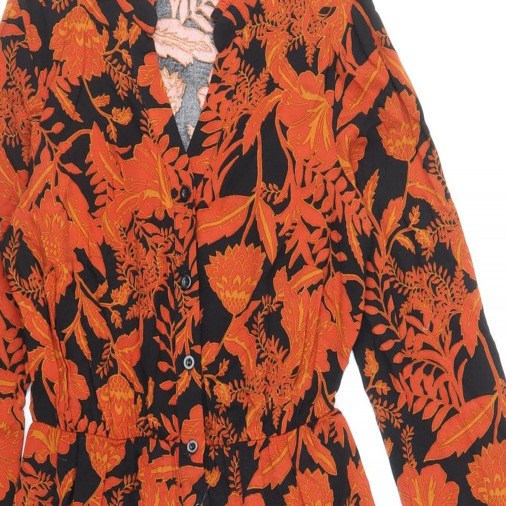 Papaya Womens Orange Floral Viscose Fit & Flare Size 8 V-Neck Button
