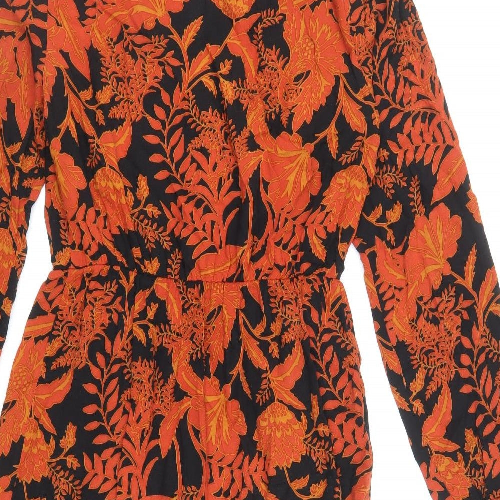 Papaya Womens Orange Floral Viscose Fit & Flare Size 8 V-Neck Button