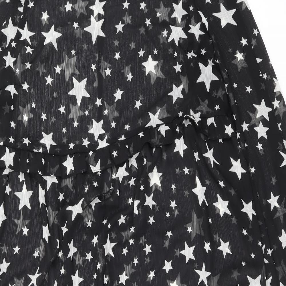 New Look Womens Black Geometric Polyester A-Line Size 16 Round Neck Button - Star Pattern