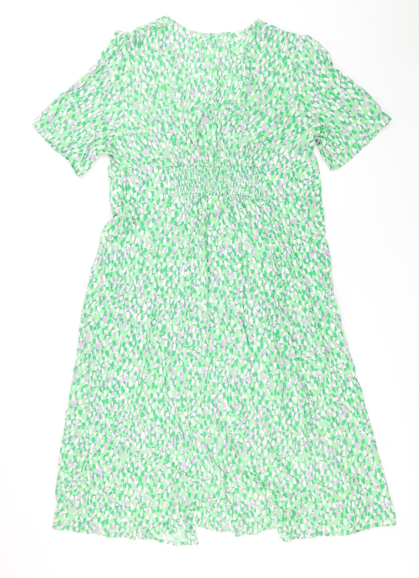 Nobody's Child Womens Green Geometric Viscose Shirt Dress Size 18 V-Neck Button