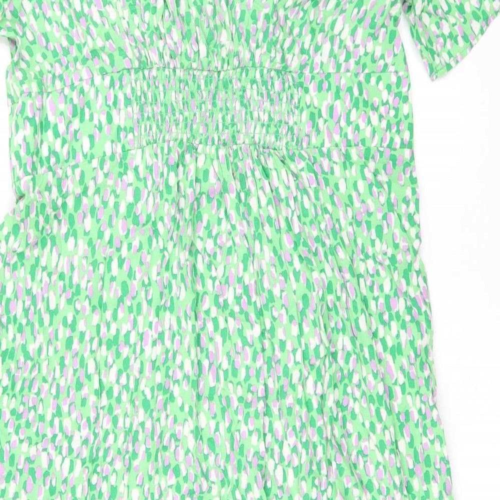 Nobody's Child Womens Green Geometric Viscose Shirt Dress Size 18 V-Neck Button