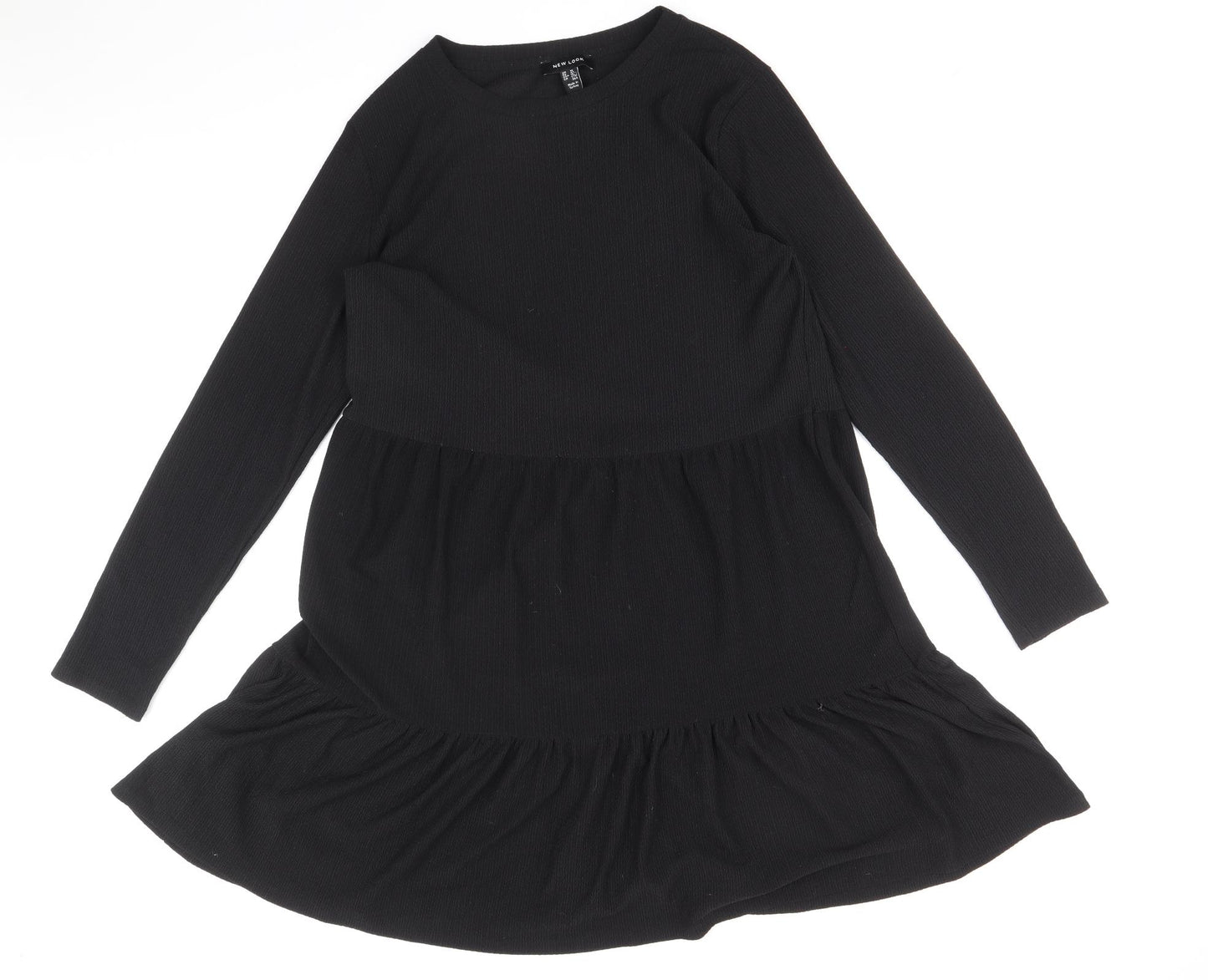 New Look Womens Black Polyester Fit & Flare Size 14 Boat Neck Pullover - Tiered